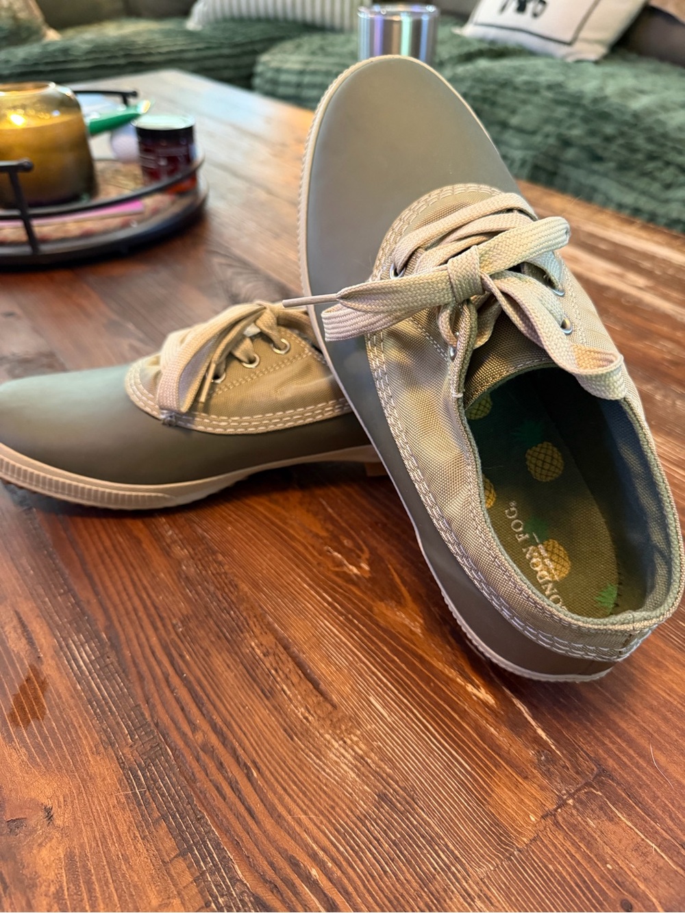 London Fog Olive Green Lace-Up Rain Shoes
